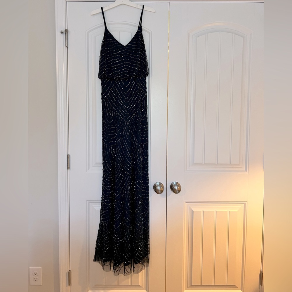 Adrianna Papell size 6 navy beaded gown!